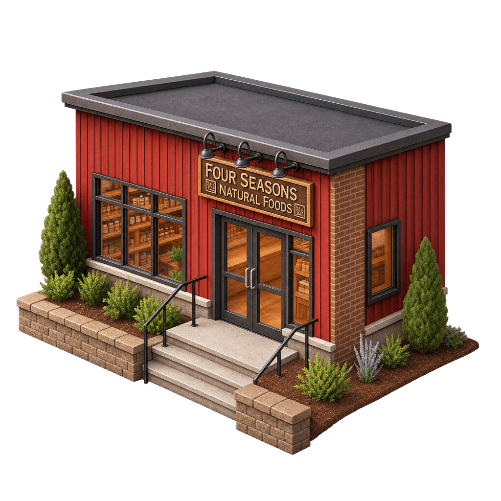 Four Seasons Natural Foods storefront illustration